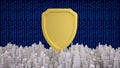Cybersecurity Shield Protecting Digital City Infrastructure 3d render Royalty Free Stock Photo