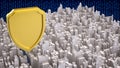 Cybersecurity Shield Protecting Digital City Infrastructure 3d render Royalty Free Stock Photo