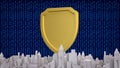 Cybersecurity Shield Protecting Digital City Infrastructure 3d render Royalty Free Stock Photo