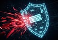 Cybersecurity shield protecting digital data from attack is strong today Royalty Free Stock Photo