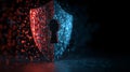 Cybersecurity shield protecting digital data with keyhole Royalty Free Stock Photo
