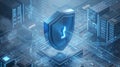 Cybersecurity Shield Protecting Digital Data Network on Futuristic Circuit Board Royalty Free Stock Photo