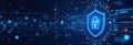 Cybersecurity shield protecting digital information in futuristic interface Royalty Free Stock Photo