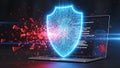 Cybersecurity Shield Protecting Laptop from Digital Threats Royalty Free Stock Photo