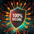 Cybersecurity Shield 100 Secure Digital Data Protection Network Royalty Free Stock Photo