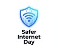 Cybersecurity shield with wifi symbol and circuit board pattern, promoting safer internet day awareness and digital safety Royalty Free Stock Photo