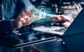 Cybersecurity surrounded by digital data and interface elements.technology secure communication, data encryption.digital security