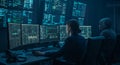 Cybersecurity Team Monitoring Data Threats, Security Experts, and Hackers in Action