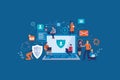 Cybersecurity team protects data and user information online, working collaboratively on a laptop