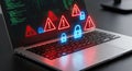 Cybersecurity Threat Alert on Laptop Screen with Warning Icons and Padlocks Royalty Free Stock Photo