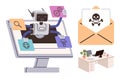 Cybersecurity Threats Displayed as Robot Hacking Confidential Data and Malicious Email Infection Royalty Free Stock Photo
