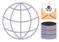 Cybersecurity Threats Global Connectivity, Malware-Infected Emails, and Data Storage Risks Royalty Free Stock Photo