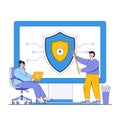 Cybersecurity training vector illustration concept with characters. Employee education, best practices, cybersecurity awareness.