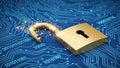 Cybersecurity Unlocked - Digital Padlock on Circuit Board with Binary Code Royalty Free Stock Photo