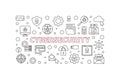 Cybersecurity vector concept outline horizontal illustration