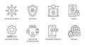Cybersecurity vector icons. Set of 8 symbols with editable stroke. Network security antivirus VPN privacy. 2fa two-factor