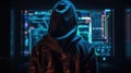 Cybersecurity Vigilance: Hacker Silhouette Reflects Digital Threats