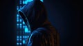 Cybersecurity Vigilance: Hacker Silhouette Reflects Digital Threats