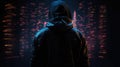 Cybersecurity Vigilance: Hacker Silhouette Reflects Digital Threats