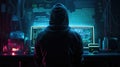 Cybersecurity Vigilance: Hacker Silhouette Reflects Digital Threats