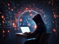 cybersecurity vulnerability and hacker malware concept - hooded computer hacker in a server room