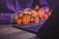 Cybersecurity warning concept showing glowing red error icons over a laptop Royalty Free Stock Photo