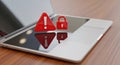Cybersecurity Warning Icons on Laptop Screen Royalty Free Stock Photo