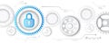 Cybersecurity web banner. Shield icon with gears on a blue background. Data security concept design for personal privacy, data