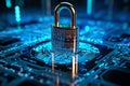 Cybersecuritys binary code concept mirrored in the blue keylock design