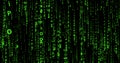 Cyberspace with falling green digital lines, binary hanging chain, abstract background Royalty Free Stock Photo