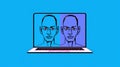 man illustration news comic technology panic computer tv laptop work concept. Generative AI. Royalty Free Stock Photo