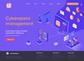 Cyberspace management isometric landing page.