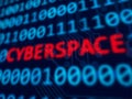 Cyberspace red text between blue binary data Royalty Free Stock Photo