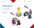 Cybersport Concept Card 3d Isometric View Landing Web Page Template. Vector