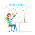 Cybersport player or gamer sitting at computer pc