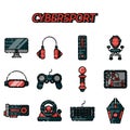 Cybersport flat icons set