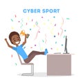 Cybersport player or gamer sitting at computer pc