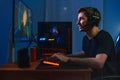 Cybersport pro gamer playing video game online