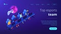 Cybersport team isometric 3D landing page.