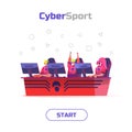 Vector flat cybersport team playing online game