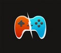 Cybersport versus battle logo. Two gamepads with lightning isolated vector icon