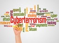 Cyberterrorism word cloud and hand with marker concept Royalty Free Stock Photo