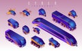 Cyber Transport public, individua,l sports, air. Set isometric icons on isolated background