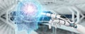 Cyborg creating artificial intelligence 3D rendering