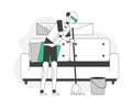 Cyborg Cleaner Sweeping Floor. Artificial Intelligence Helping in Housekeeping Domestic Chores and Housework