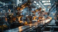 cyborg control robot assembly line in car factory Royalty Free Stock Photo