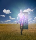 Cyborg emerges from doorway Royalty Free Stock Photo