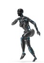 Cyborg female walking in a white background