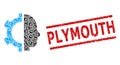 Cyborg Gear Recursive Mosaic of Cyborg Gear Icons and Distress Plymouth Seal