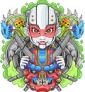 Cyborg girl in cyberpunk style, illustration